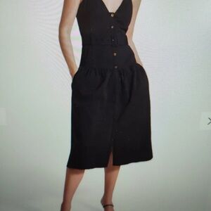 Reiss Black Button-Front Belted Midi Dress SZ 2 – NWOT